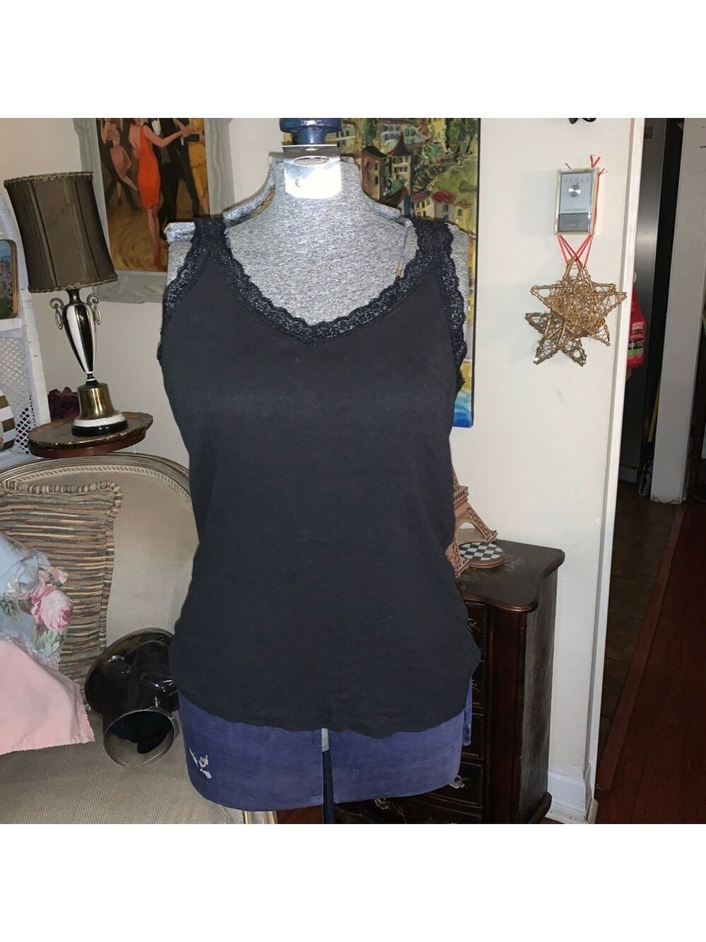 Women's George Black Lace Trim Tank Top M